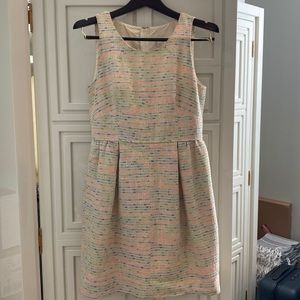 J. Crew Ivory Cream w Blue Pink Green Neon Speck Tweed Suiting Dress Small 6